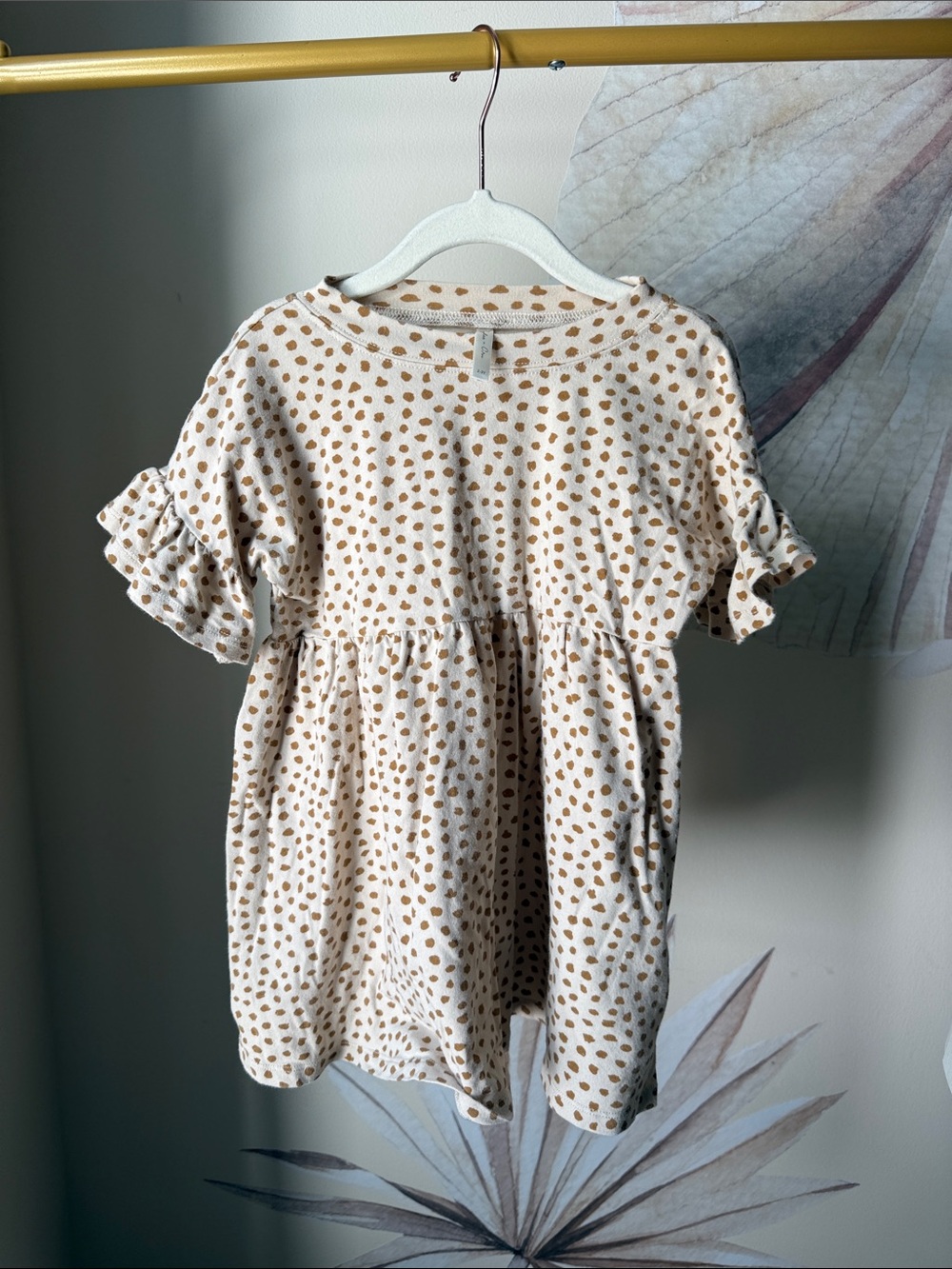 Girls' Babydoll Dress with Tan Dot Print